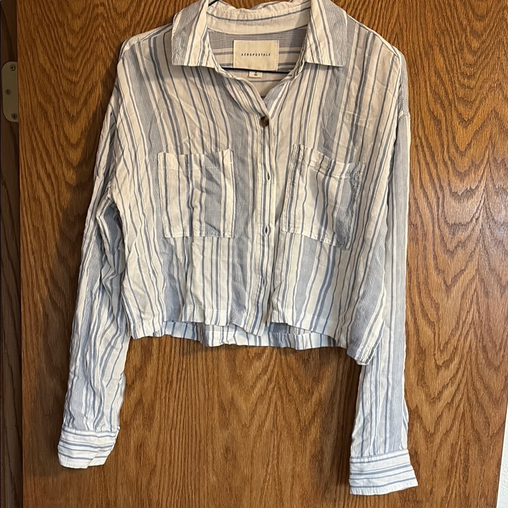 Aeropostale Blue Striped Cropped Shirt
